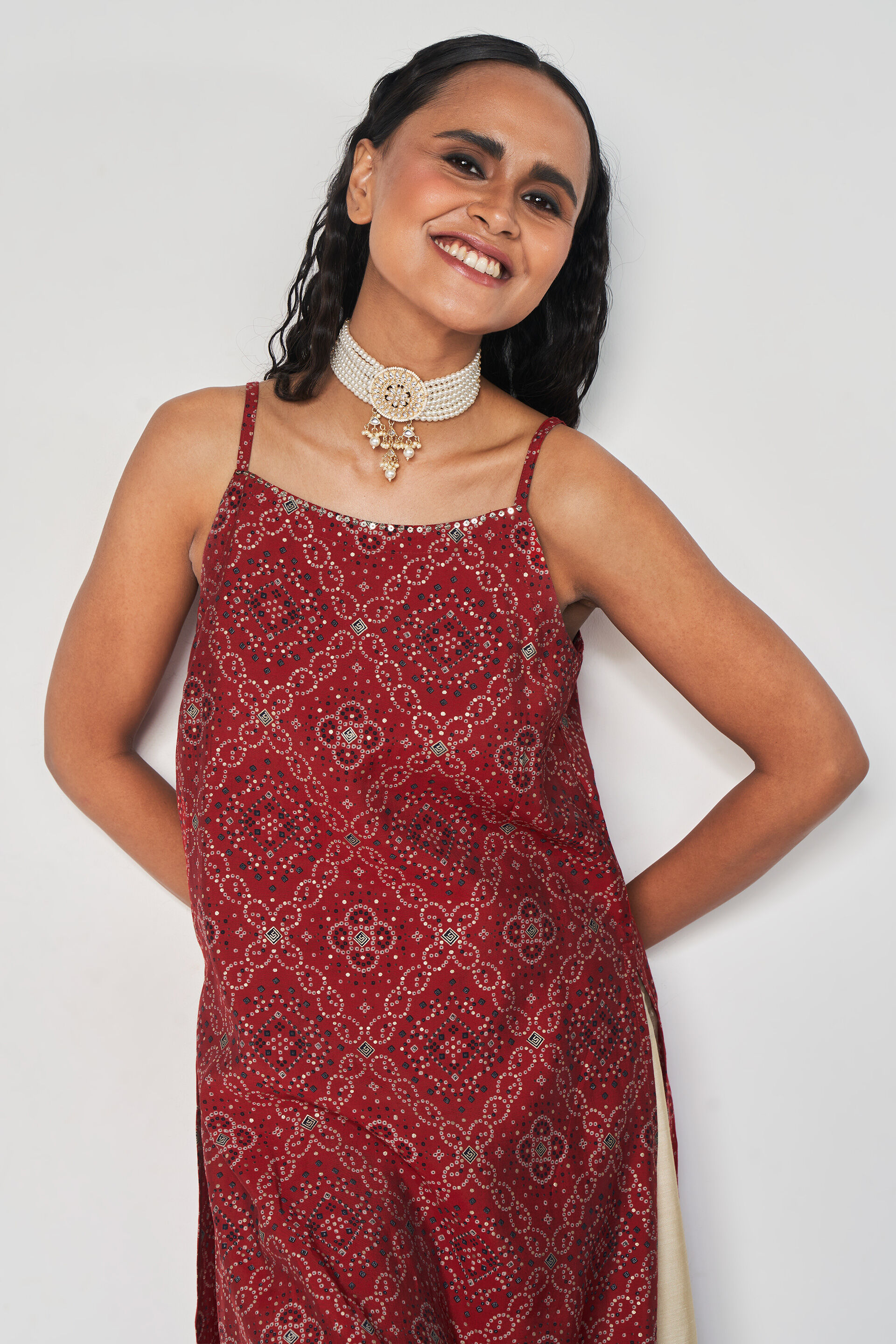 Reyna Printed Kurta, Red, image 5